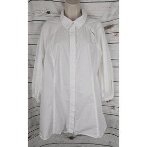IC by Connie K White Button Top XL Tunic Lagenlook Cut Outs Cotton Poplin